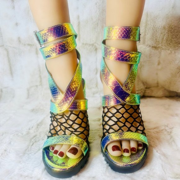 Cape Robbin Sexy Mermaid Hologram Chunky Heel Platform Sandals - Picture 5 of 9